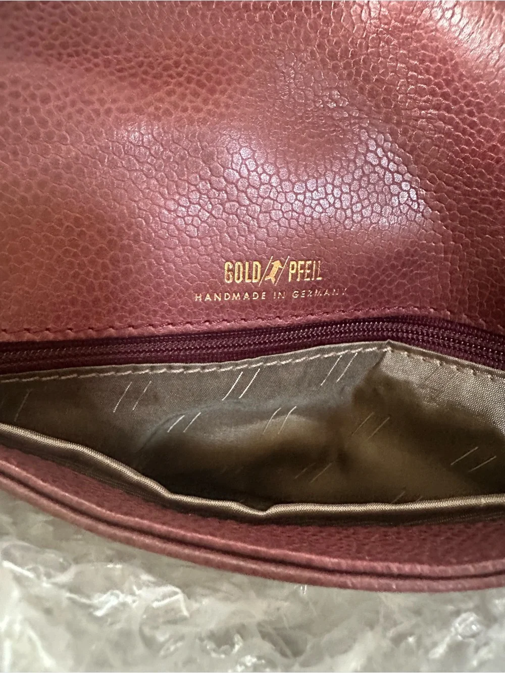 Vintage GOLDPFEIL Germany Brown Pebble Leather Top Handle Satchel Bag Brass Lock